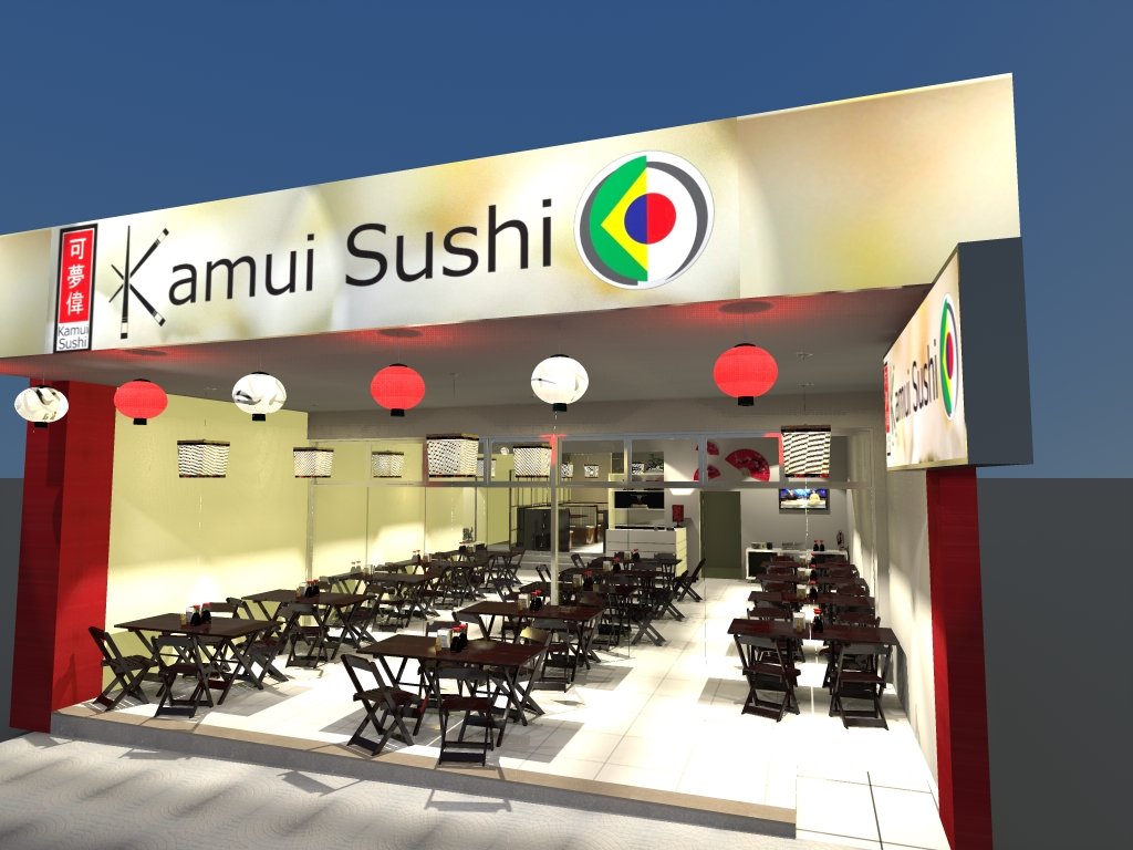 Projeto 3D comercial — loja Kamui Sushi